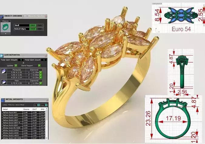 Bridal Marquise Diamond Cluster STL 3DM 3D Ring model jr00269