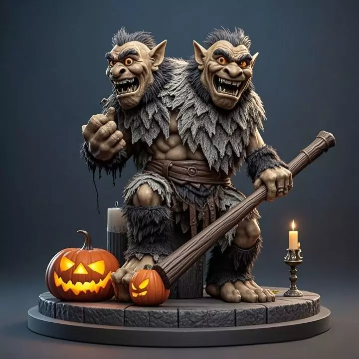 2577Two Headed Troll with Club 3D Printed Statue 3d stl 3D print model