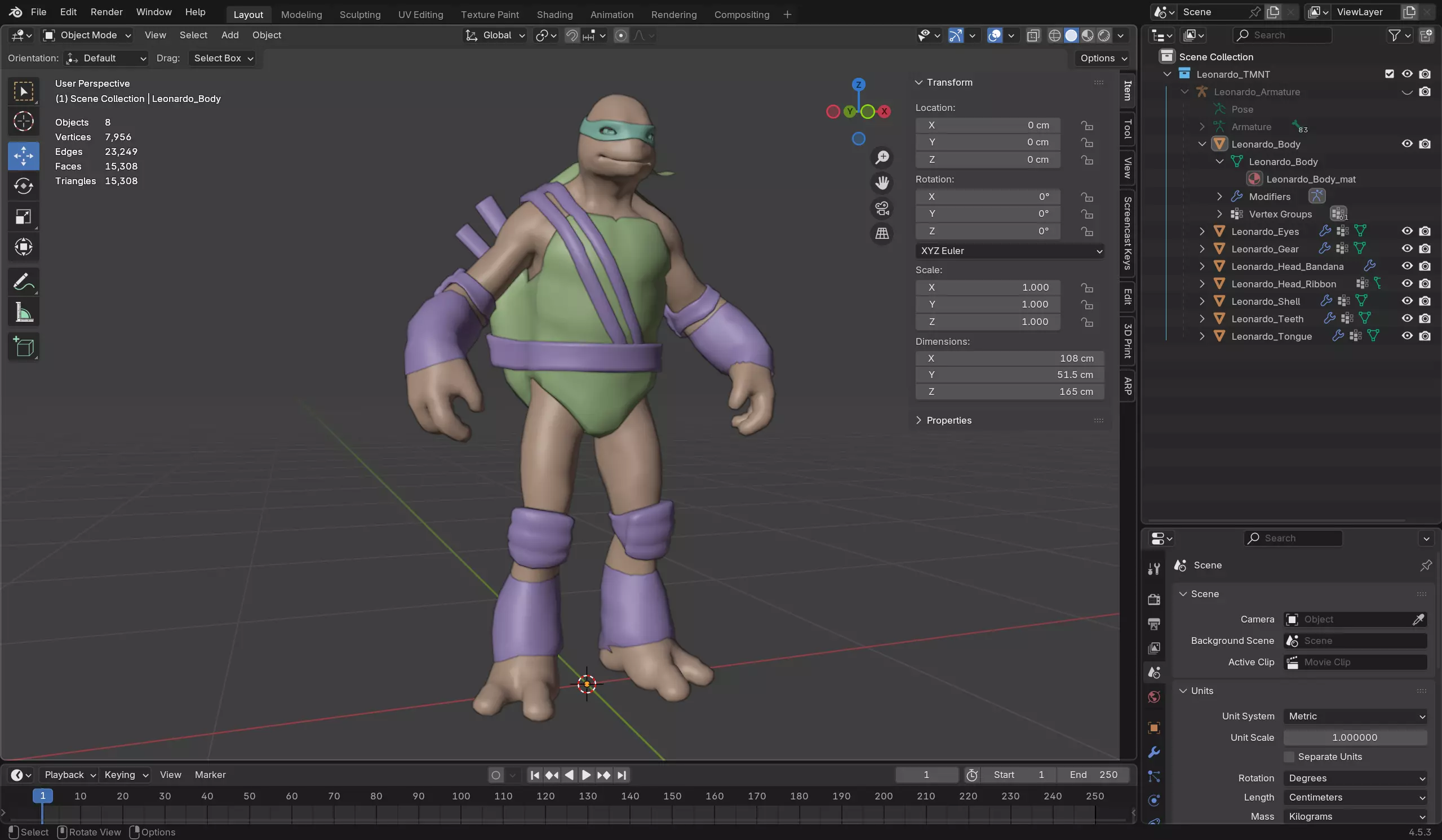 Leonardo - TMNT Low-poly 3D model_13