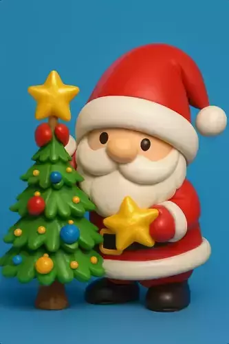 Chibi Santa Decorating Christmas Tree