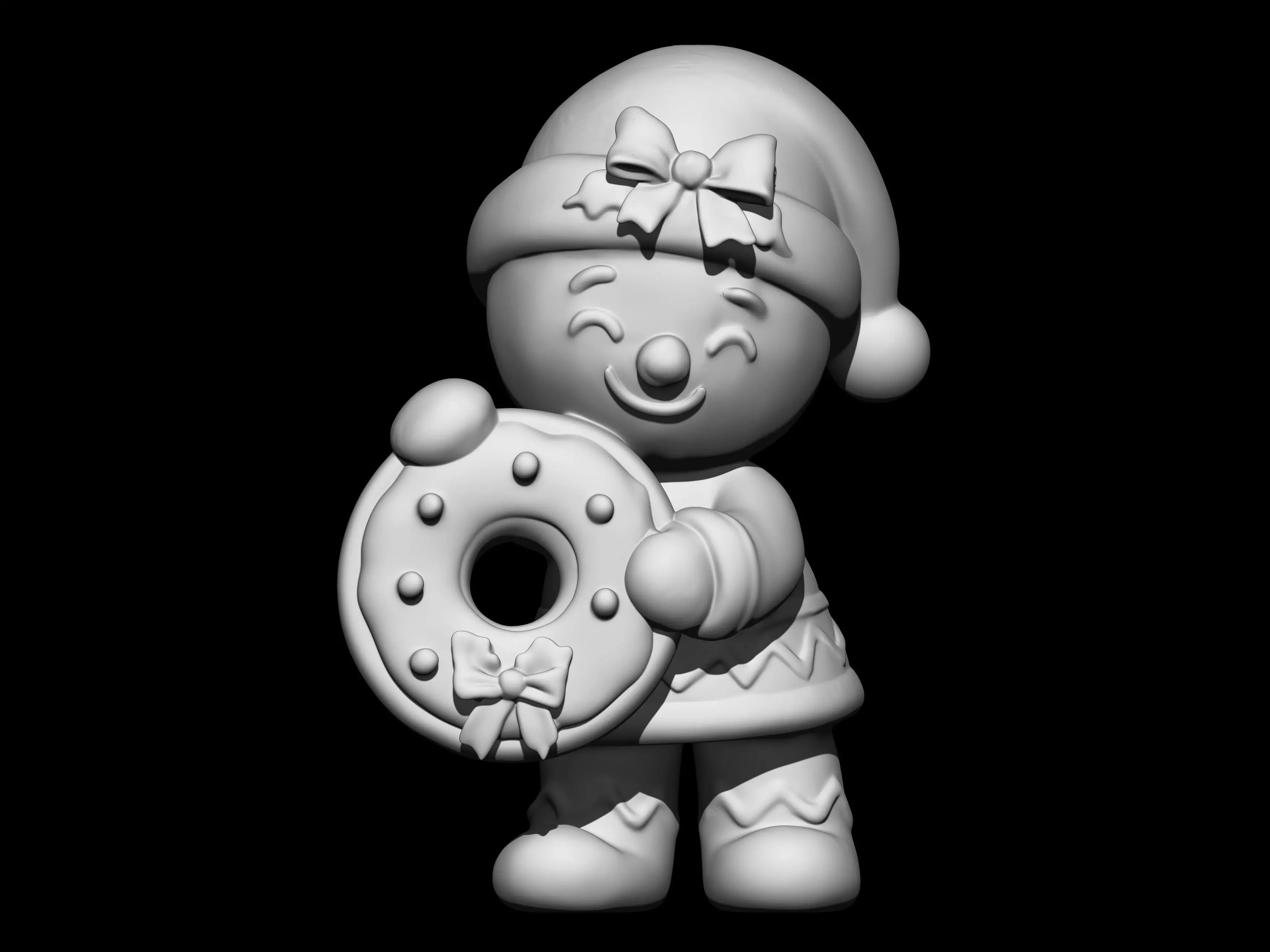 Chibi Gingerbread Girl with Donut 3D print model_1