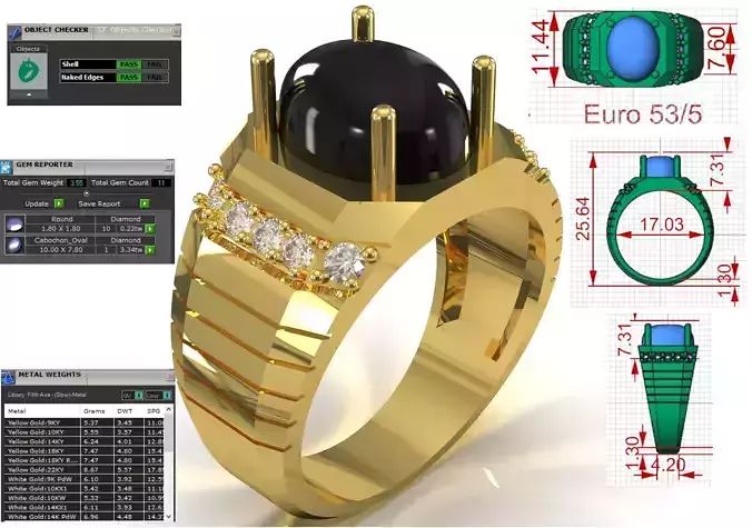 Mens Black Quartz Onyx Diamond STL 3D 3DM Ring model mr0315