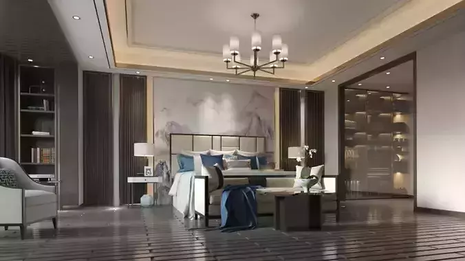 Modern Luxury Master Bedroom Interior 3D Scene