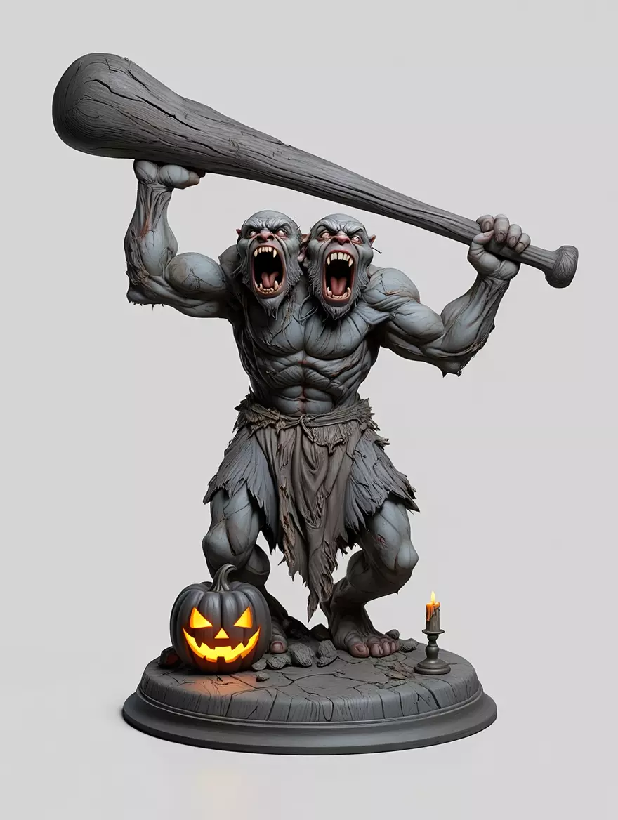 2578Two Headed Troll with Club 3D Printed Statue 3d stl 3D print model