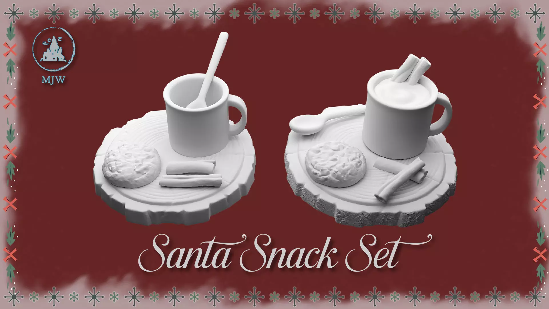 Santa Snack Set Dollhouse Miniature Cocoa Cookies Wood Slices 3D print model_0