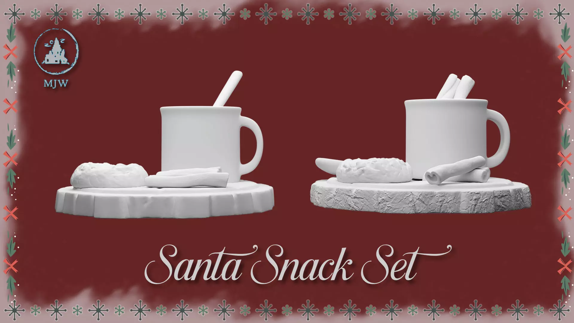 Santa Snack Set Dollhouse Miniature Cocoa Cookies Wood Slices 3D print model_6