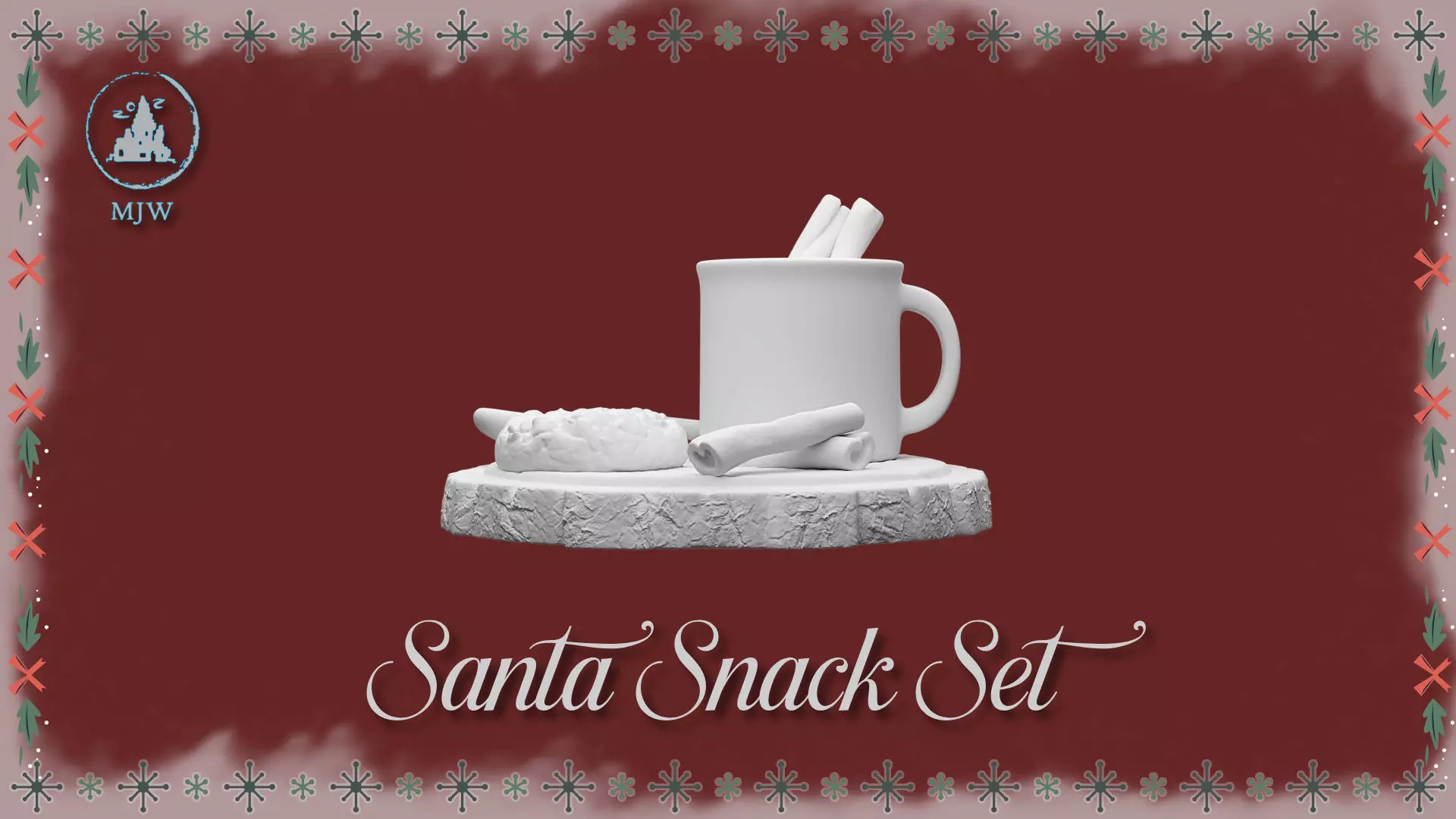 Santa Snack Set Dollhouse Miniature Cocoa Cookies Wood Slices 3D print model_4