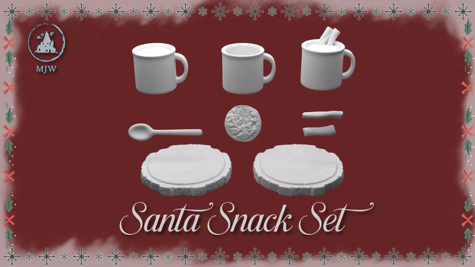 Santa Snack Set Dollhouse Miniature Cocoa Cookies Wood Slices 3D print model_3