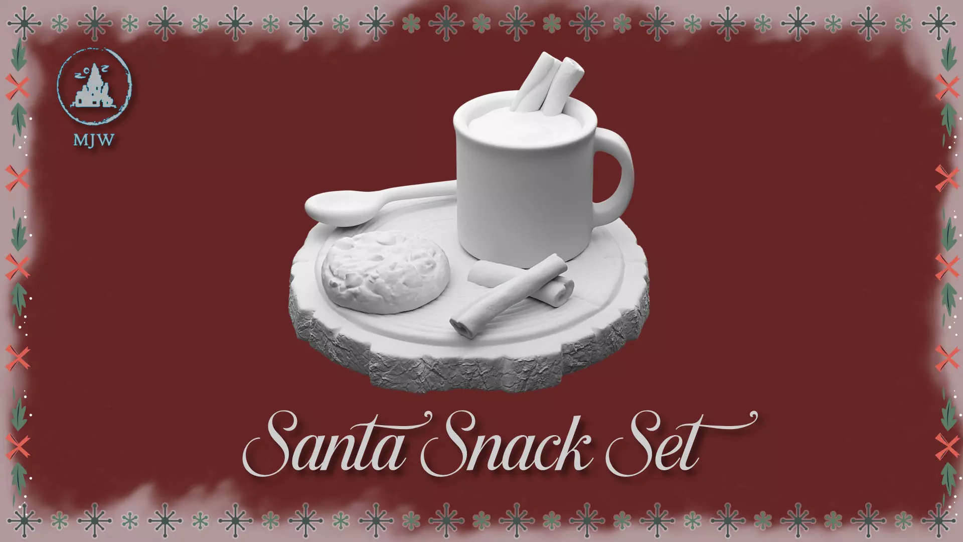 Santa Snack Set Dollhouse Miniature Cocoa Cookies Wood Slices 3D print model_2