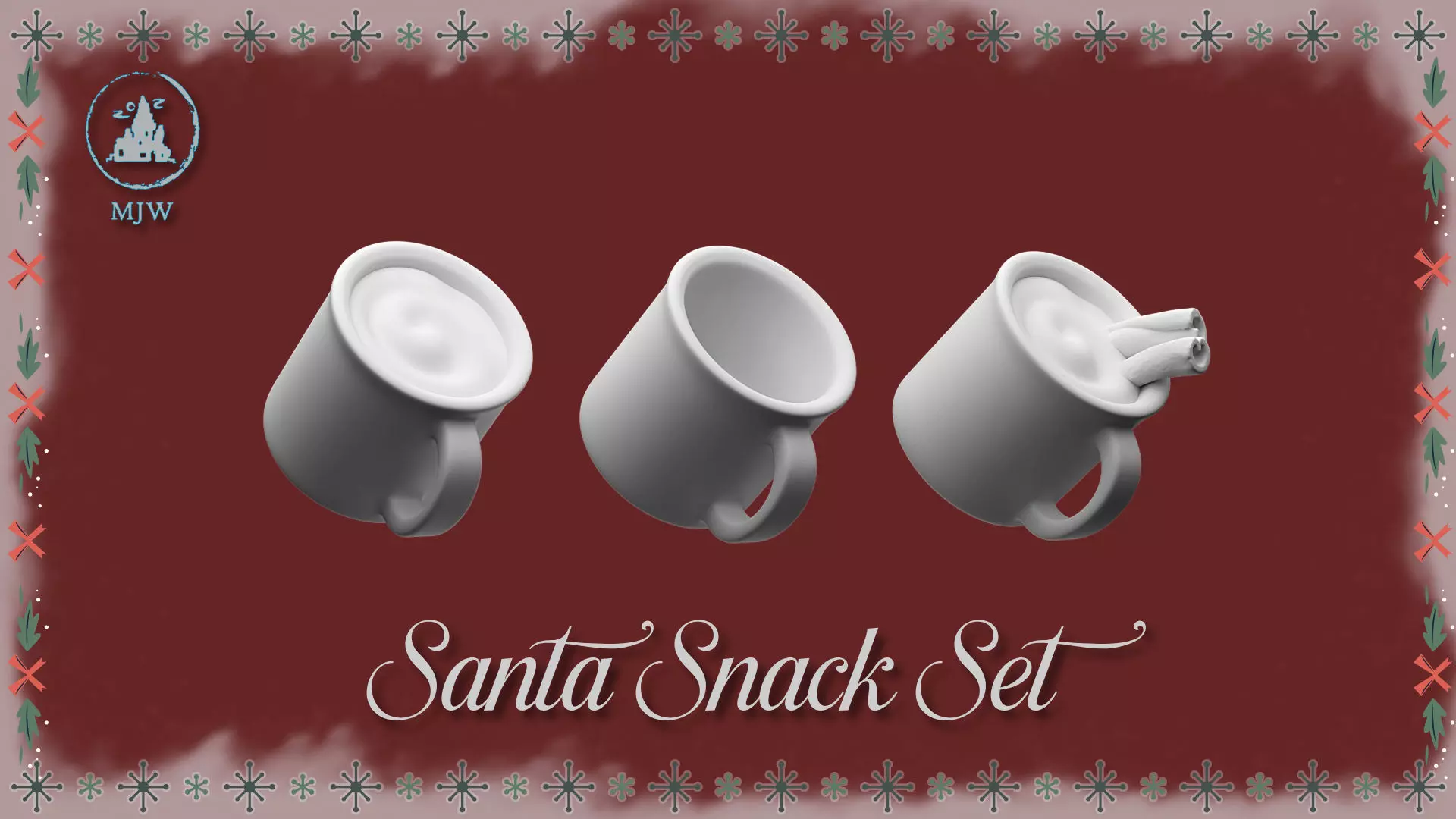 Santa Snack Set Dollhouse Miniature Cocoa Cookies Wood Slices 3D print model_9