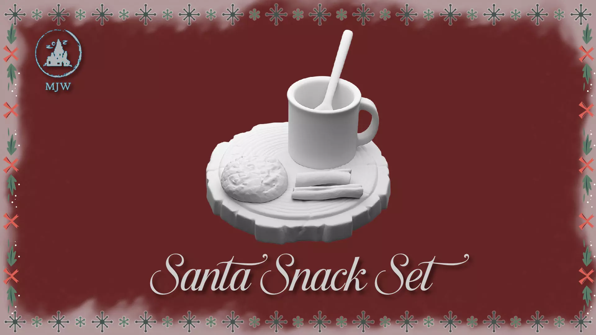 Santa Snack Set Dollhouse Miniature Cocoa Cookies Wood Slices 3D print model_1