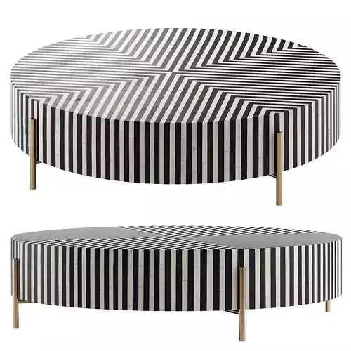 Black and White Bone Inlay Round Coffee Table by Maia Homes 001