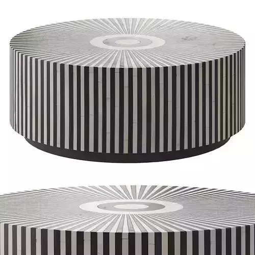 Black and White Bone Inlay Round Coffee Table by Maia Homes 002