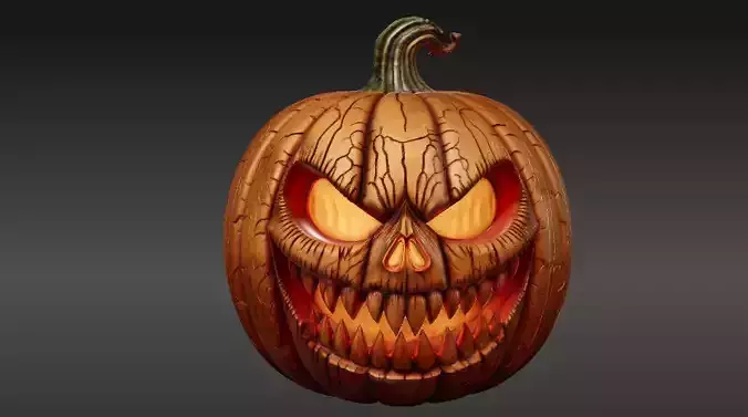 Fierce Grin Jack-O -Lantern Scary 3D Pumpkin Model Print-Ready