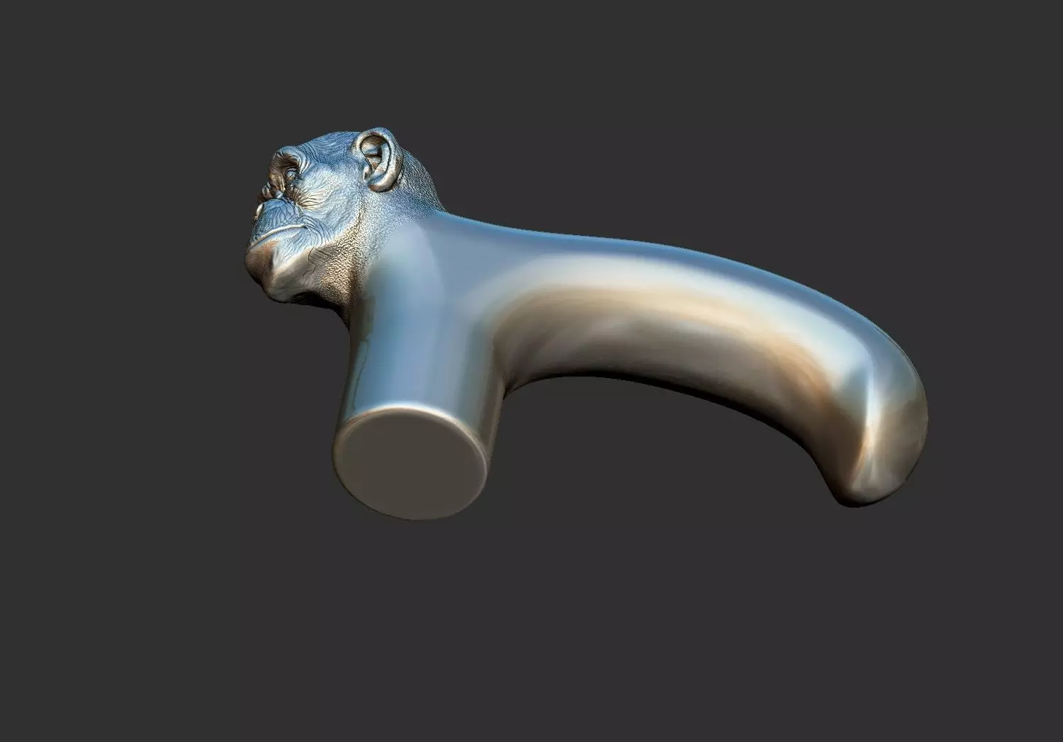 Monkey Head Walking Stick Handle 3D Printable Model CNC  3D print model_2