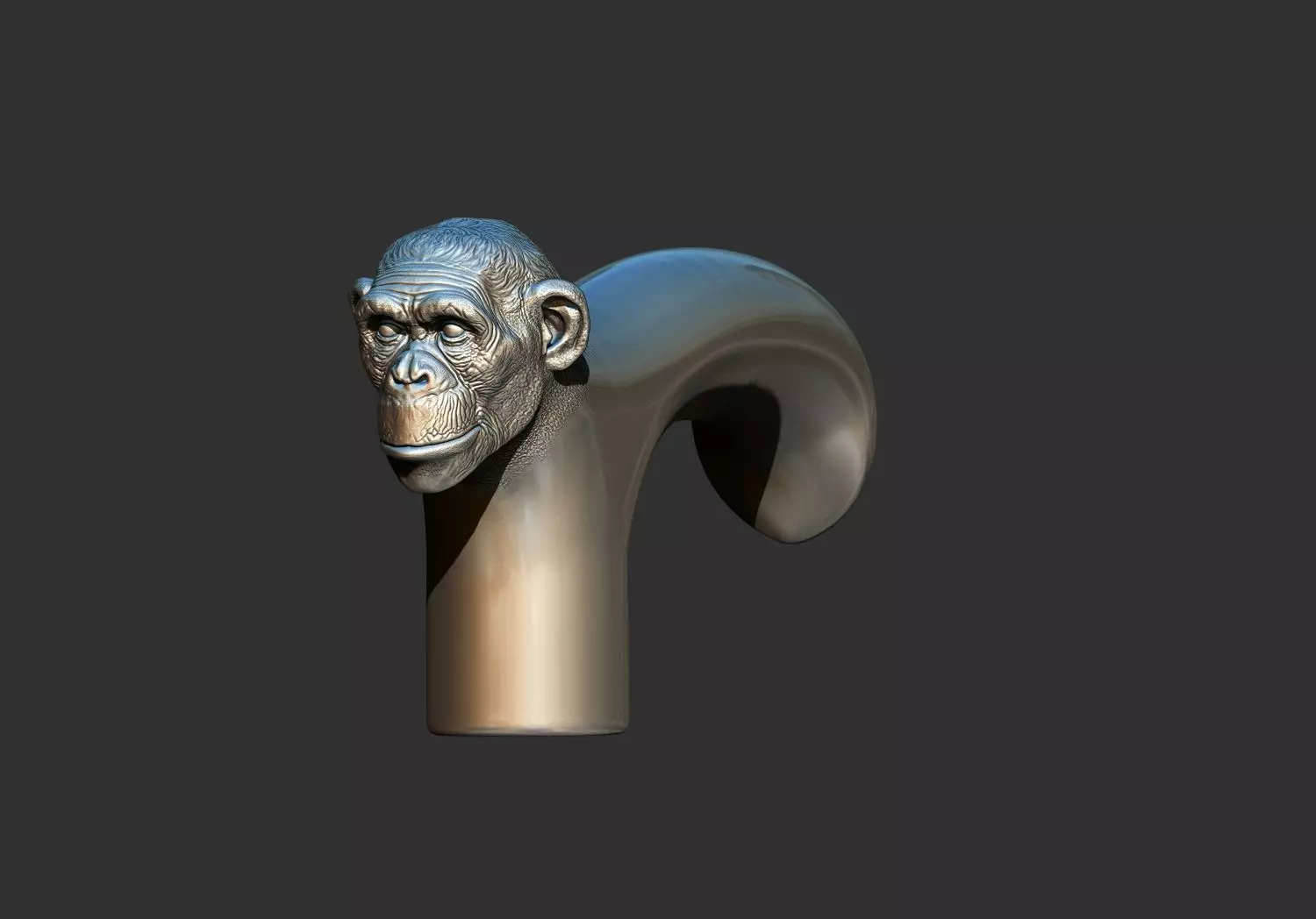 Monkey Head Walking Stick Handle 3D Printable Model CNC  3D print model_3