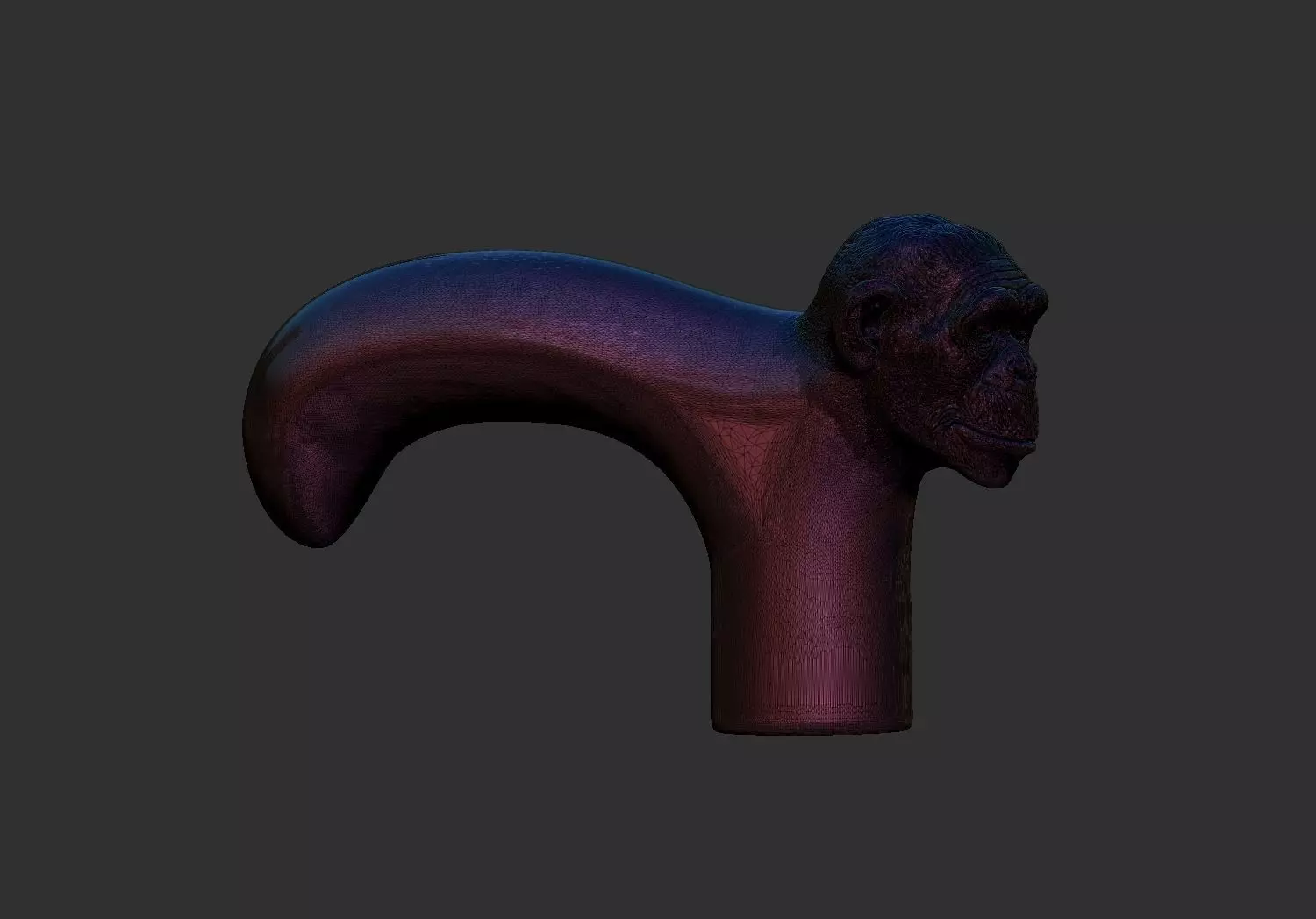 Monkey Head Walking Stick Handle 3D Printable Model CNC  3D print model_4