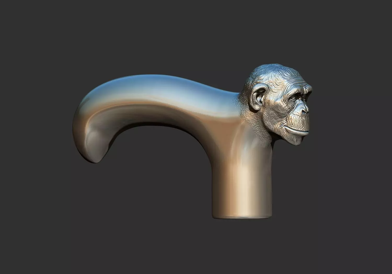 Monkey Head Walking Stick Handle 3D Printable Model CNC  3D print model_0