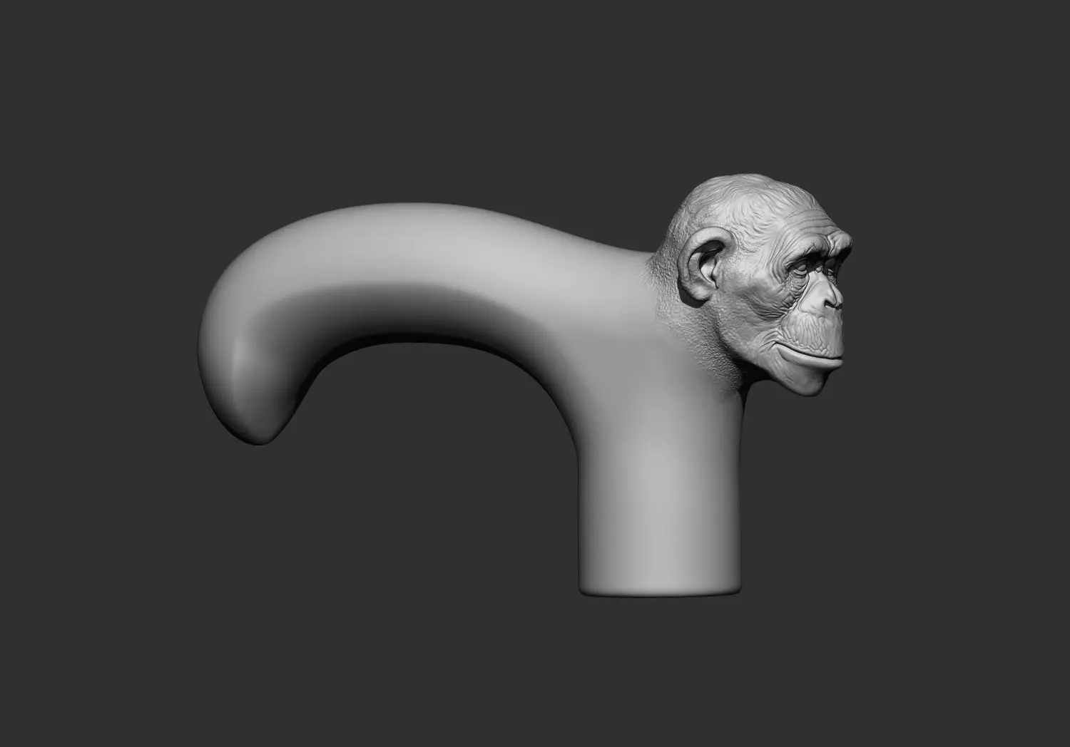 Monkey Head Walking Stick Handle 3D Printable Model CNC  3D print model_1