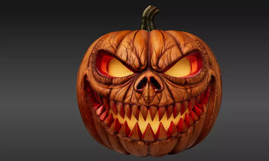Scary Teeth Jack-O-Lantern Pumpkin 3D Model Horror Pumpkin Low-poly 3D model_1
