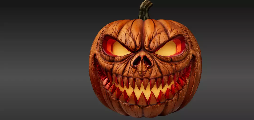 Scary Teeth Jack-O-Lantern Pumpkin 3D Model Horror Pumpkin Low-poly 3D model_9