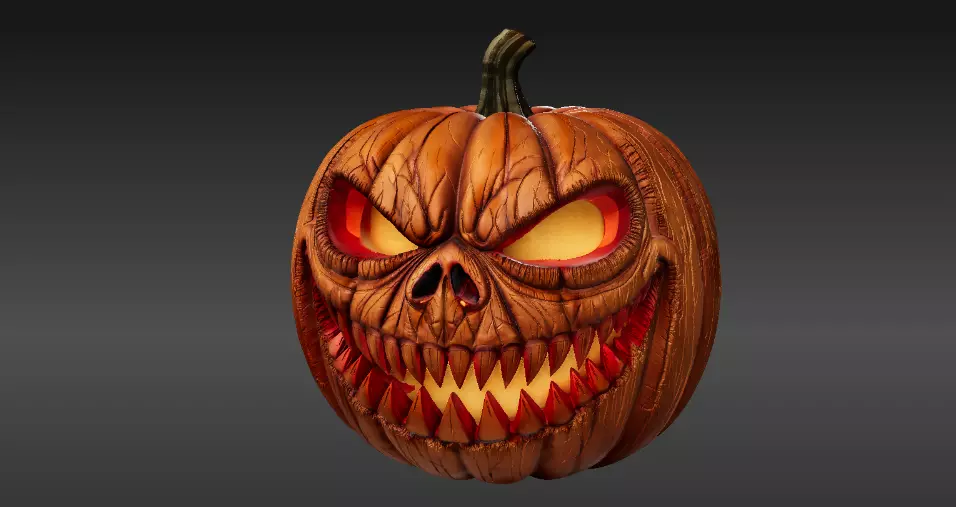 Scary Teeth Jack-O-Lantern Pumpkin 3D Model Horror Pumpkin Low-poly 3D model_4