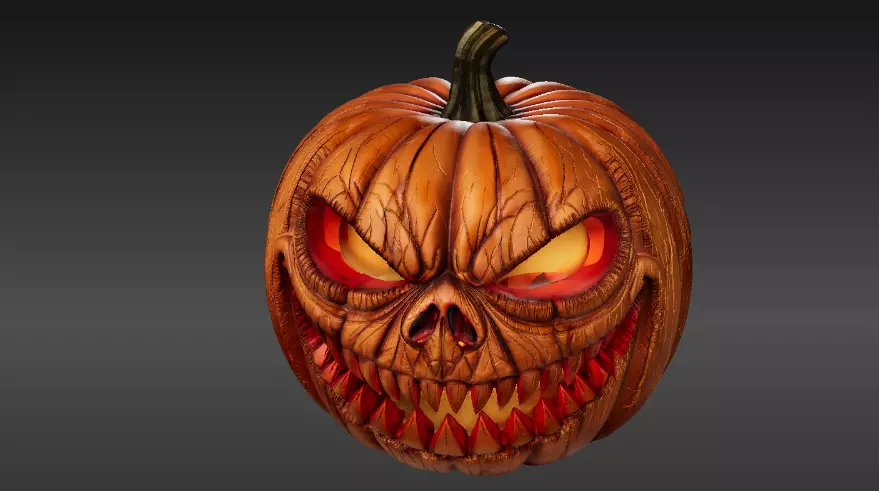 Scary Teeth Jack-O-Lantern Pumpkin 3D Model Horror Pumpkin Low-poly 3D model_7