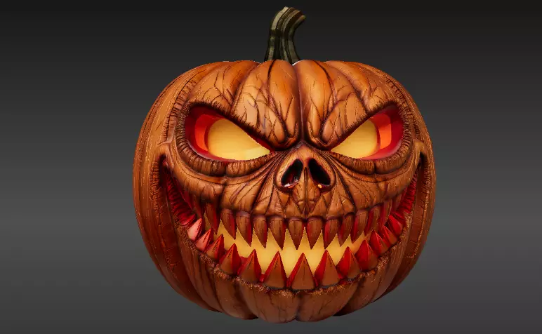 Scary Teeth Jack-O-Lantern Pumpkin 3D Model Horror Pumpkin Low-poly 3D model_8