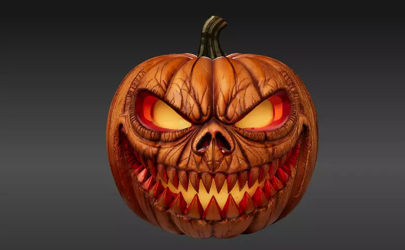 Scary Teeth Jack-O-Lantern Pumpkin 3D Model Horror Pumpkin Low-poly 3D model_3
