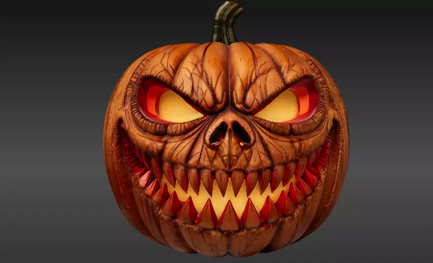 Scary Teeth Jack-O-Lantern Pumpkin 3D Model Horror Pumpkin Low-poly 3D model_0