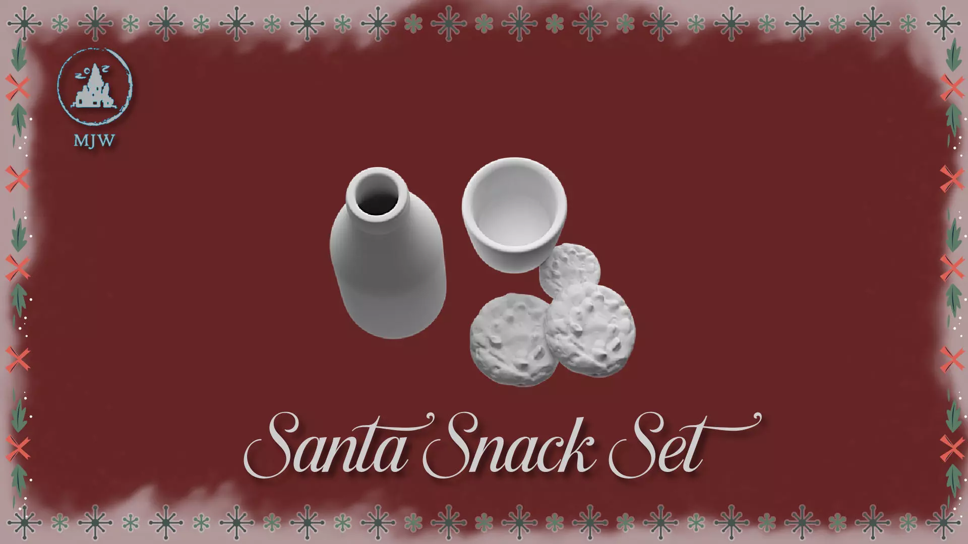 Santa Snack Set Dollhouse Miniature Milk and Cookie Scene Free 3D print model_4