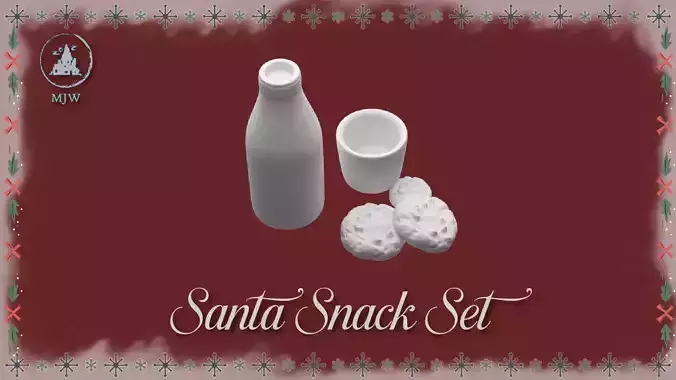 Santa Snack Set Dollhouse Miniature Milk and Cookie Scene Free 3D print model