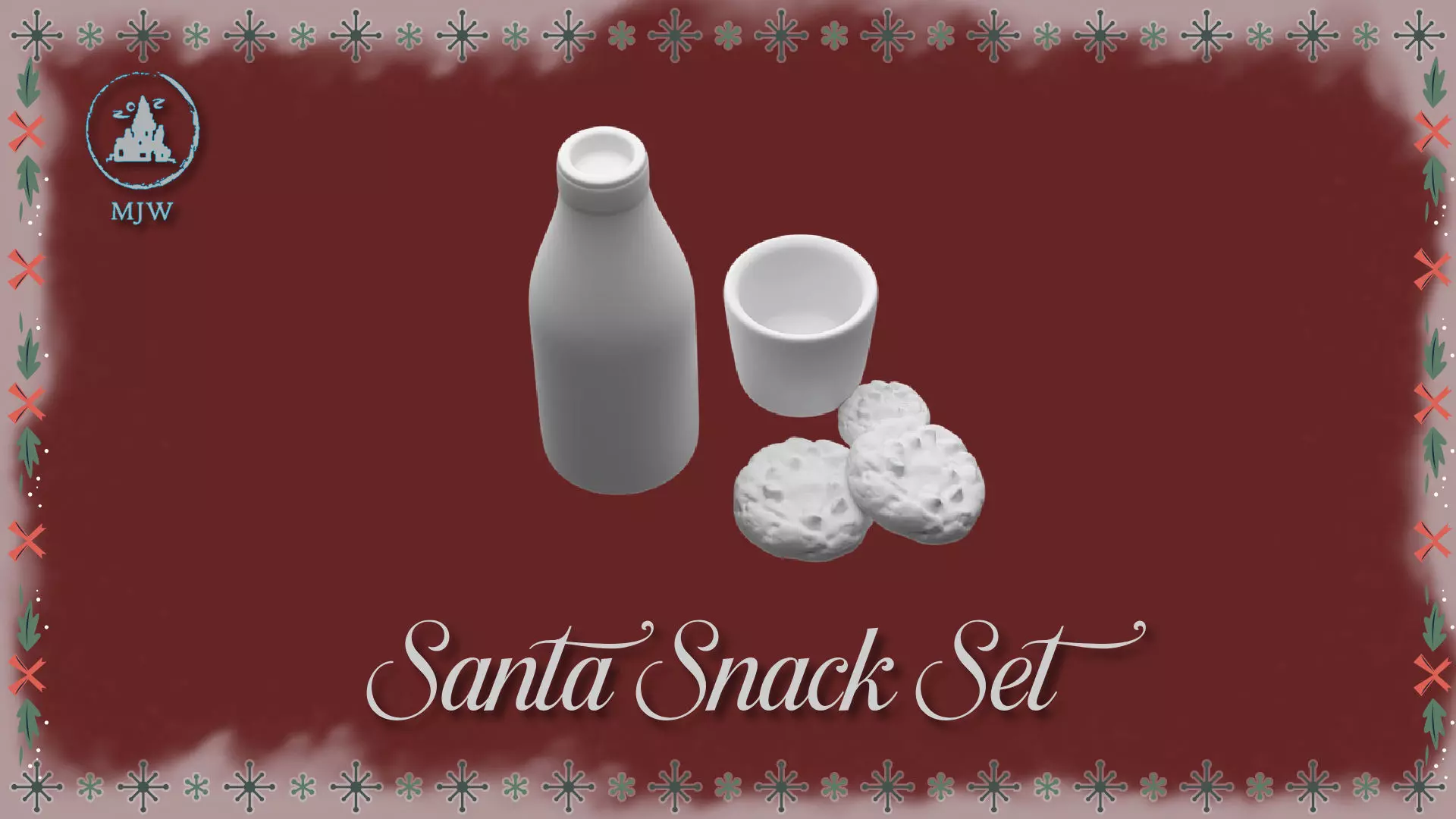 Santa Snack Set Dollhouse Miniature Milk and Cookie Scene Free 3D print model_0