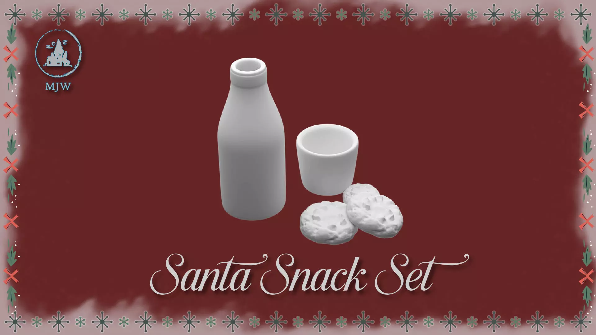 Santa Snack Set Dollhouse Miniature Milk and Cookie Scene Free 3D print model_2