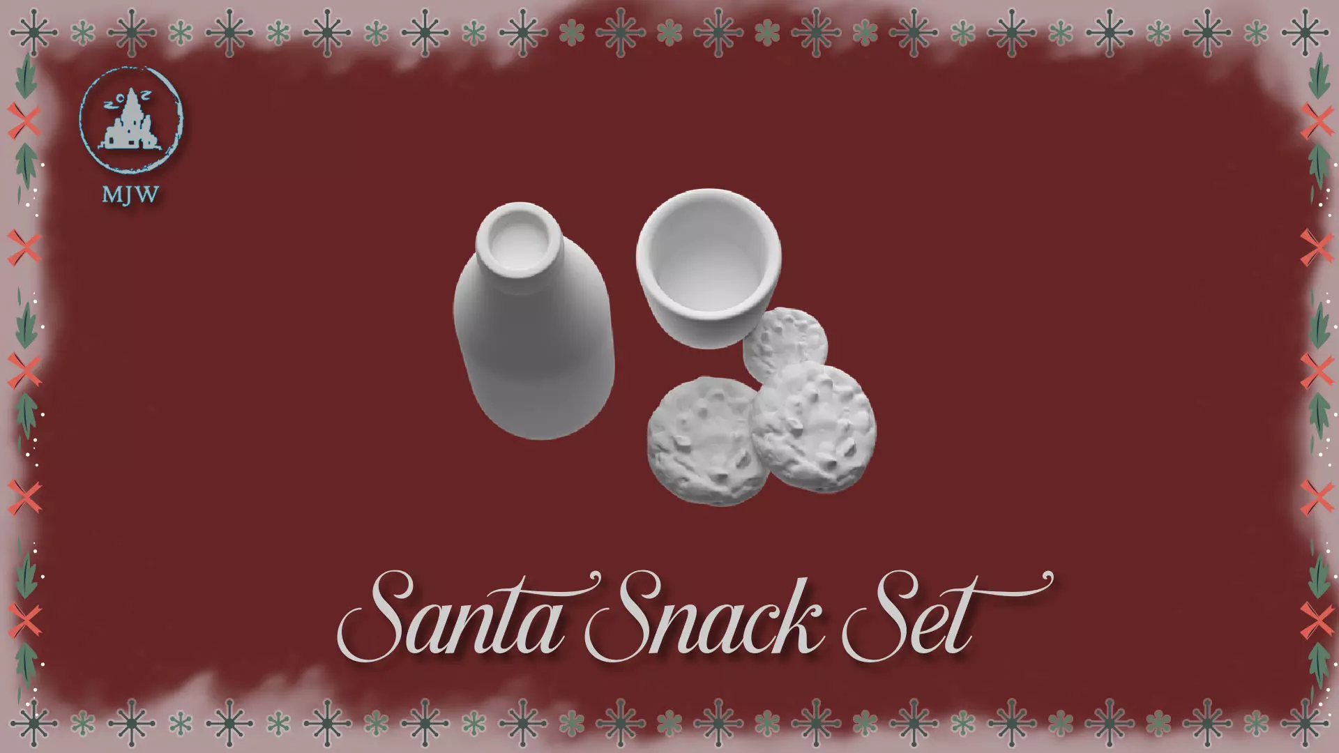 Santa Snack Set Dollhouse Miniature Milk and Cookie Scene Free 3D print model_1