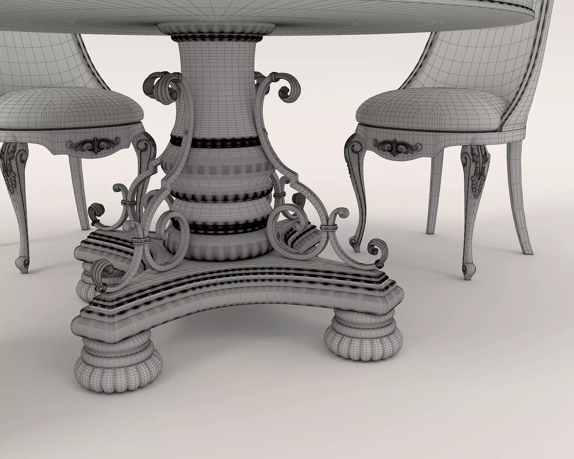 European style Dining Table and Chairs 6 3D model_10