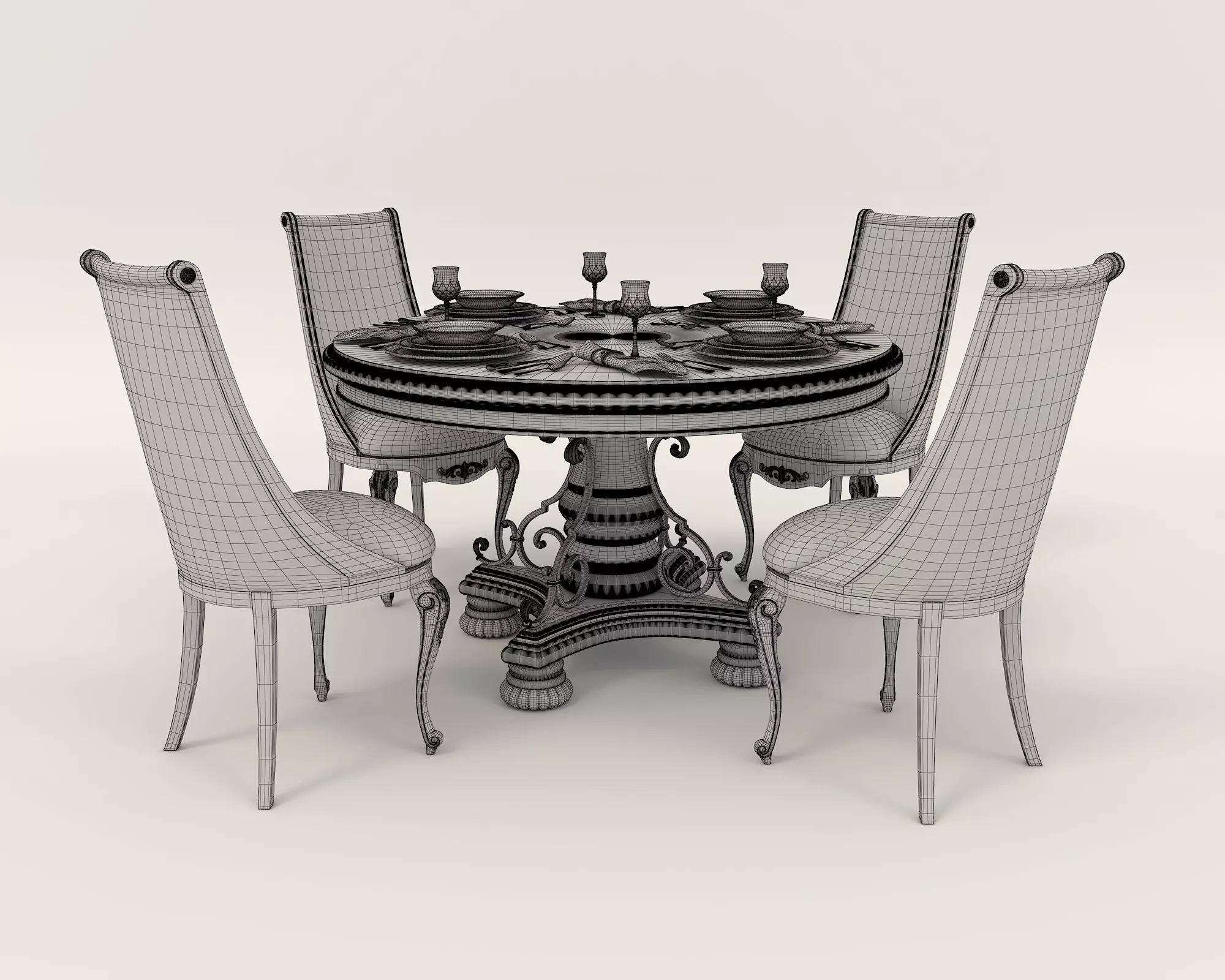 European style Dining Table and Chairs 6 3D model_9
