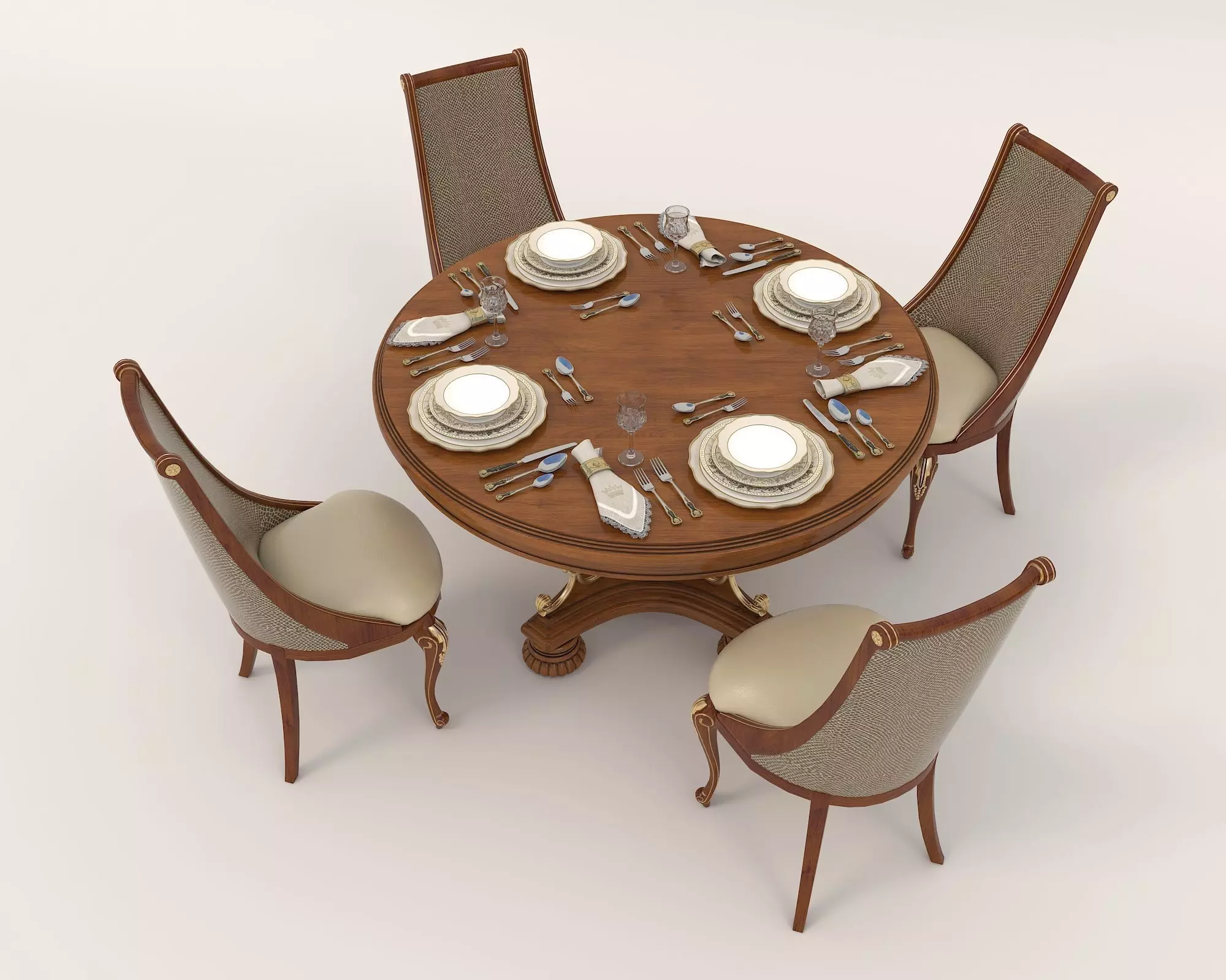 European style Dining Table and Chairs 6 3D model_1