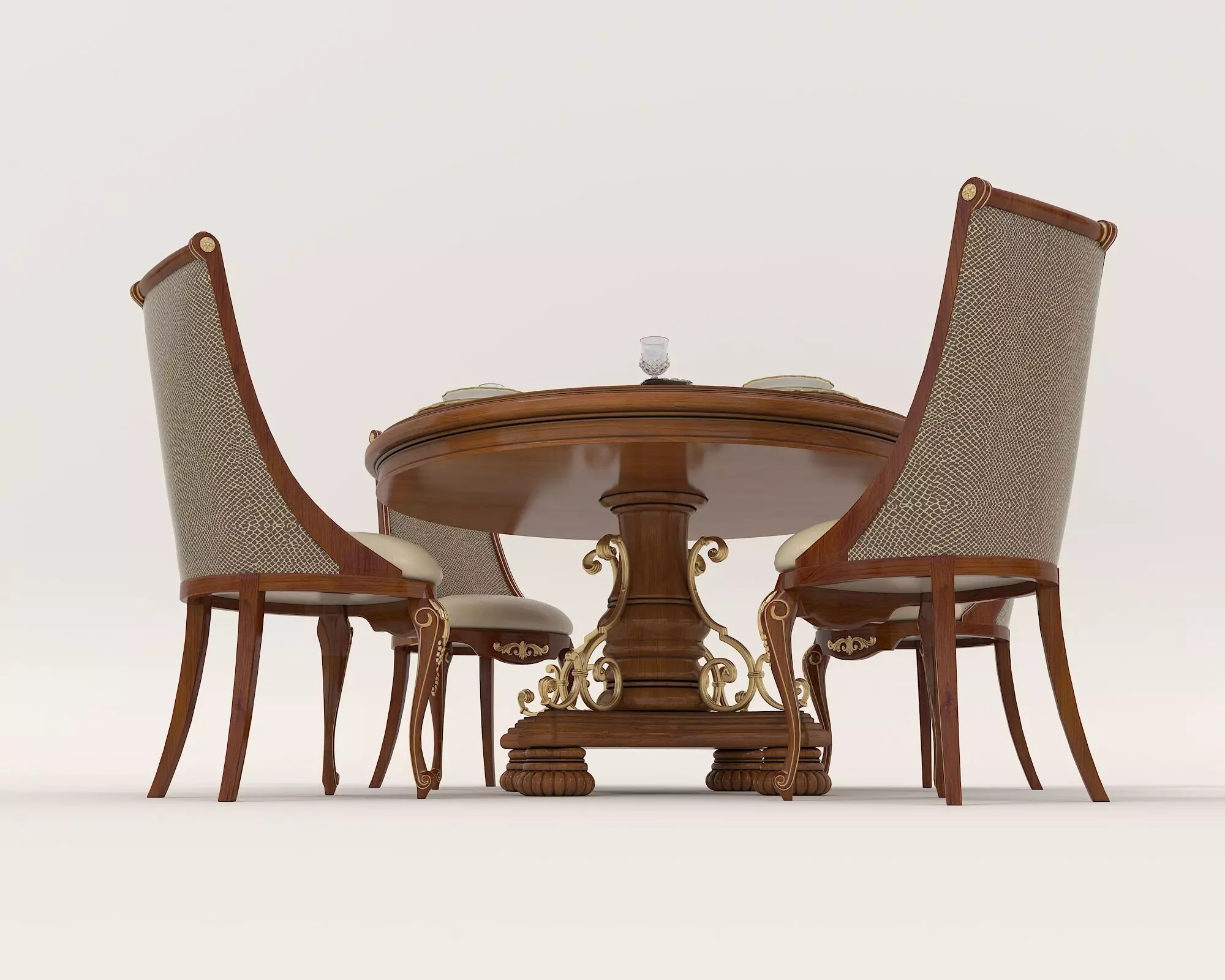 European style Dining Table and Chairs 6 3D model_5