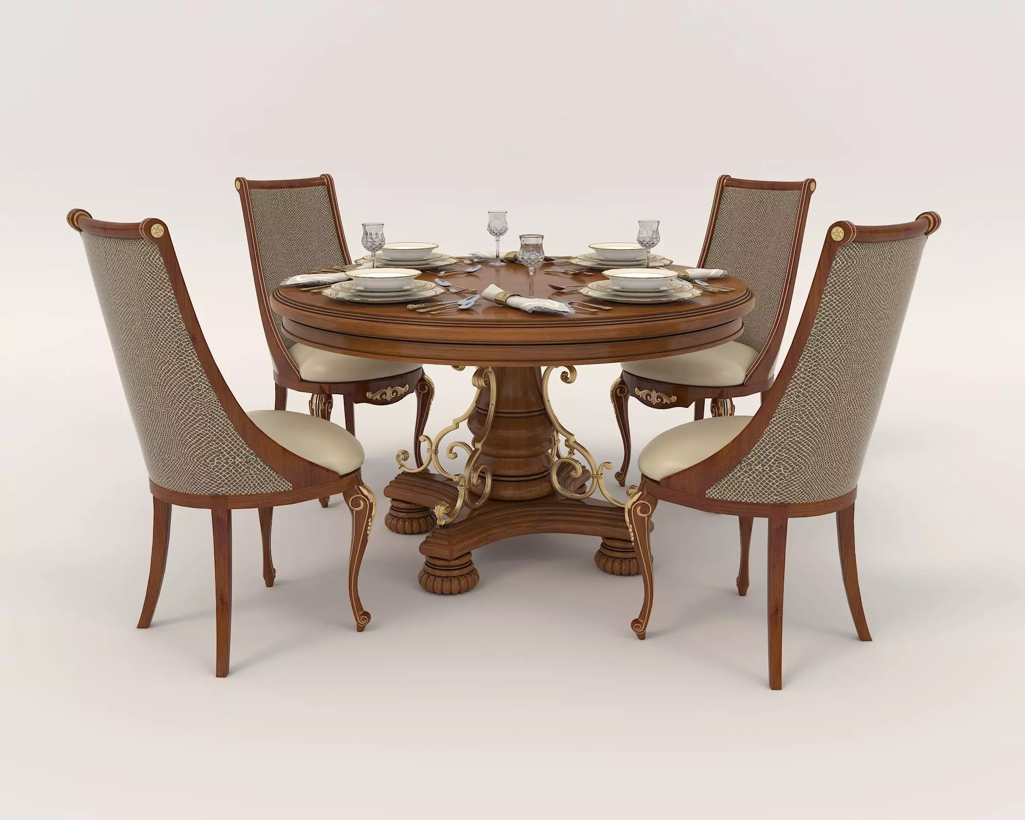 European style Dining Table and Chairs 6 3D model_0