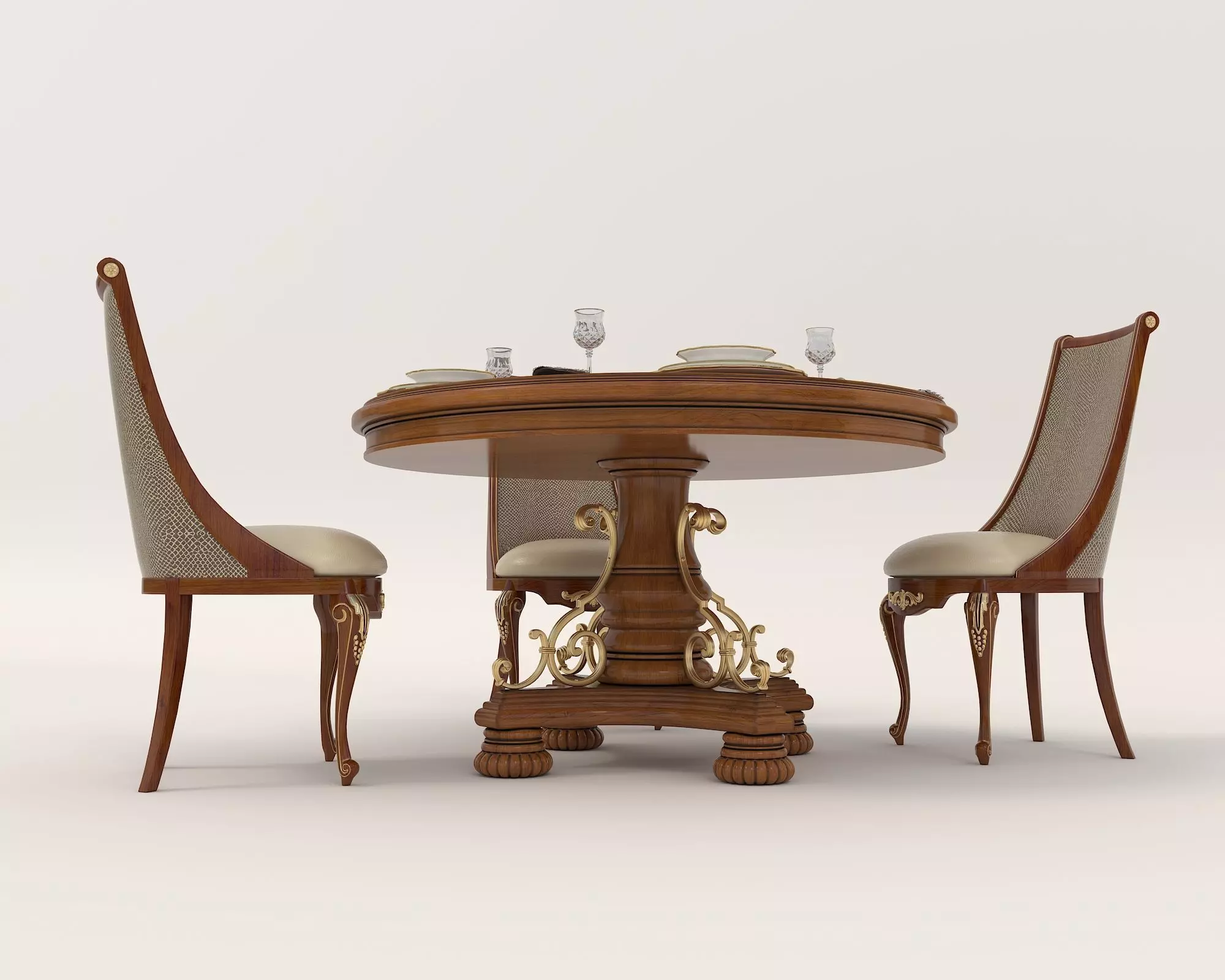 European style Dining Table and Chairs 6 3D model_2