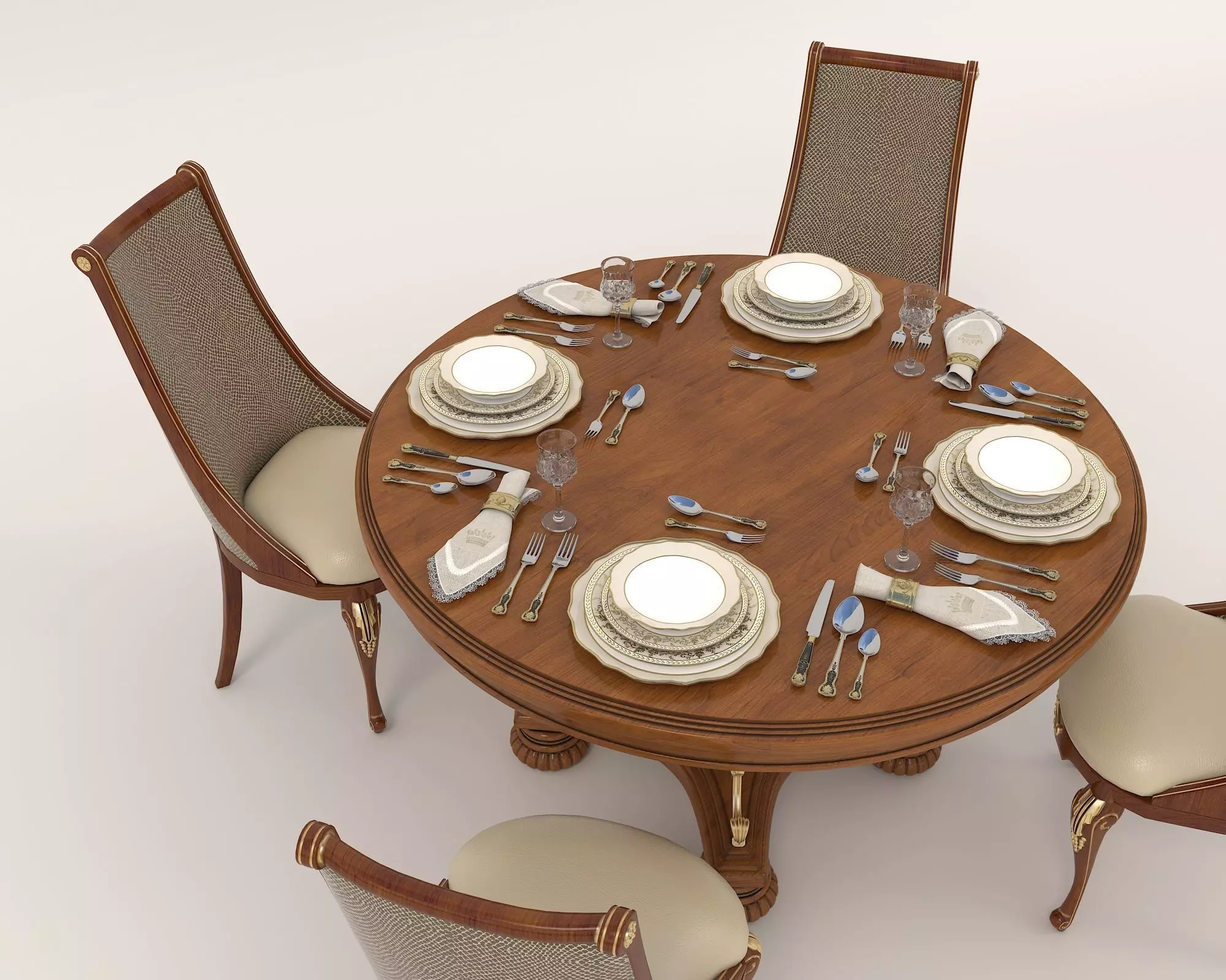 European style Dining Table and Chairs 6 3D model_3
