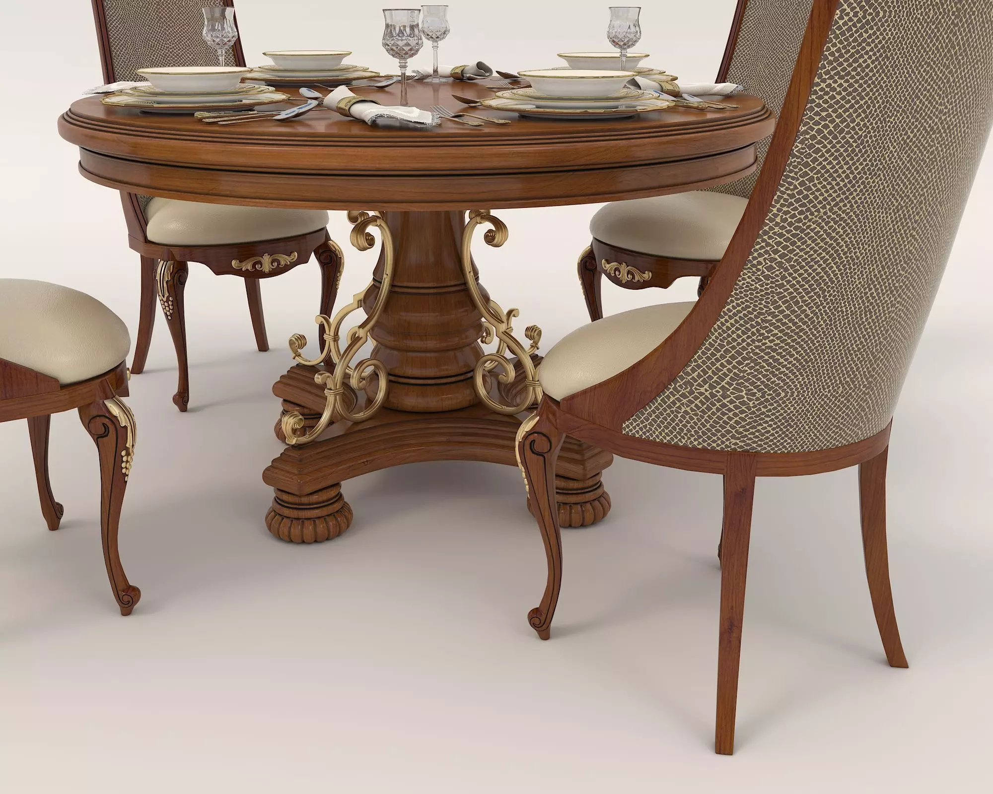 European style Dining Table and Chairs 6 3D model_4