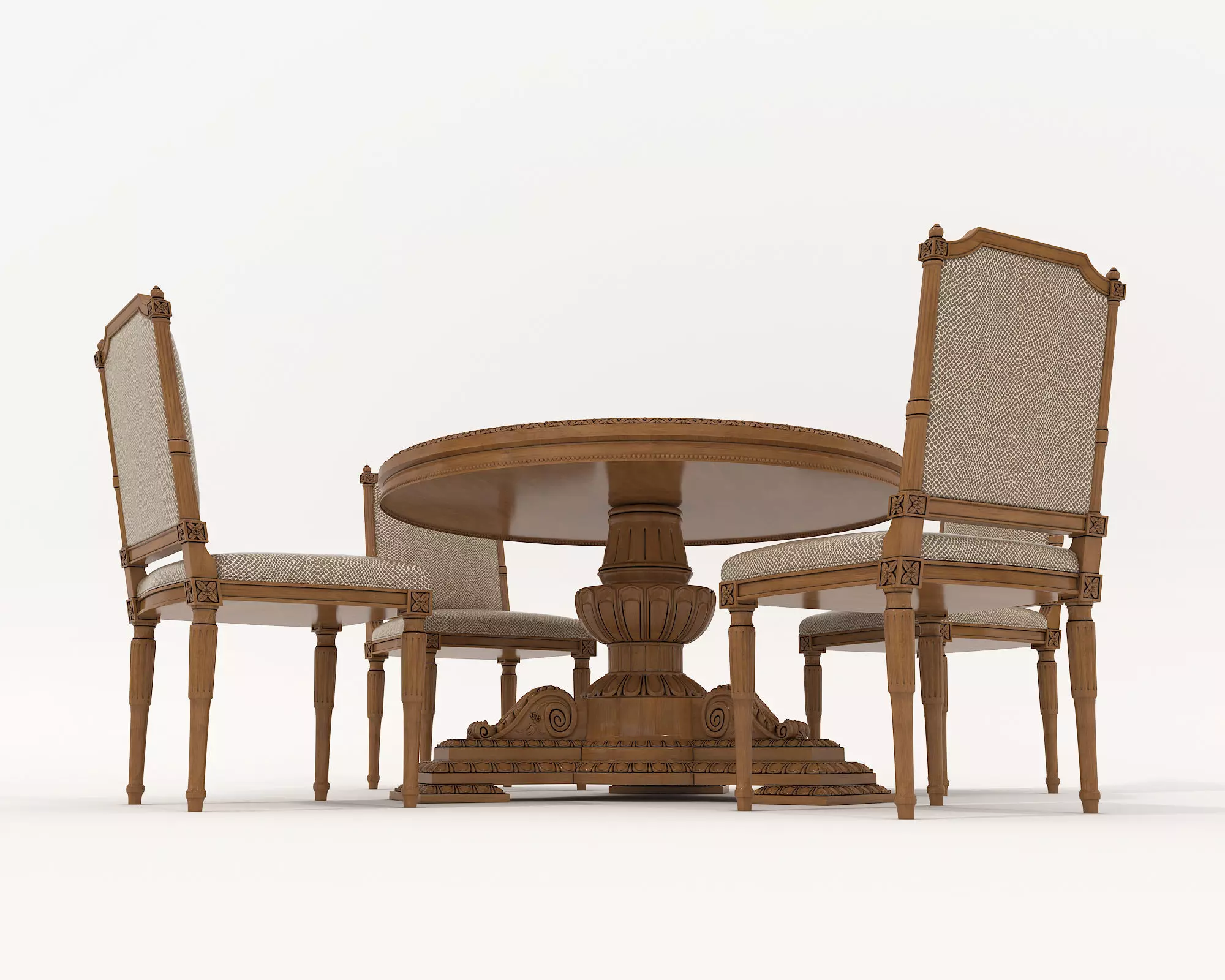 Classic European style Dining Table and Chairs 29 3D model_2
