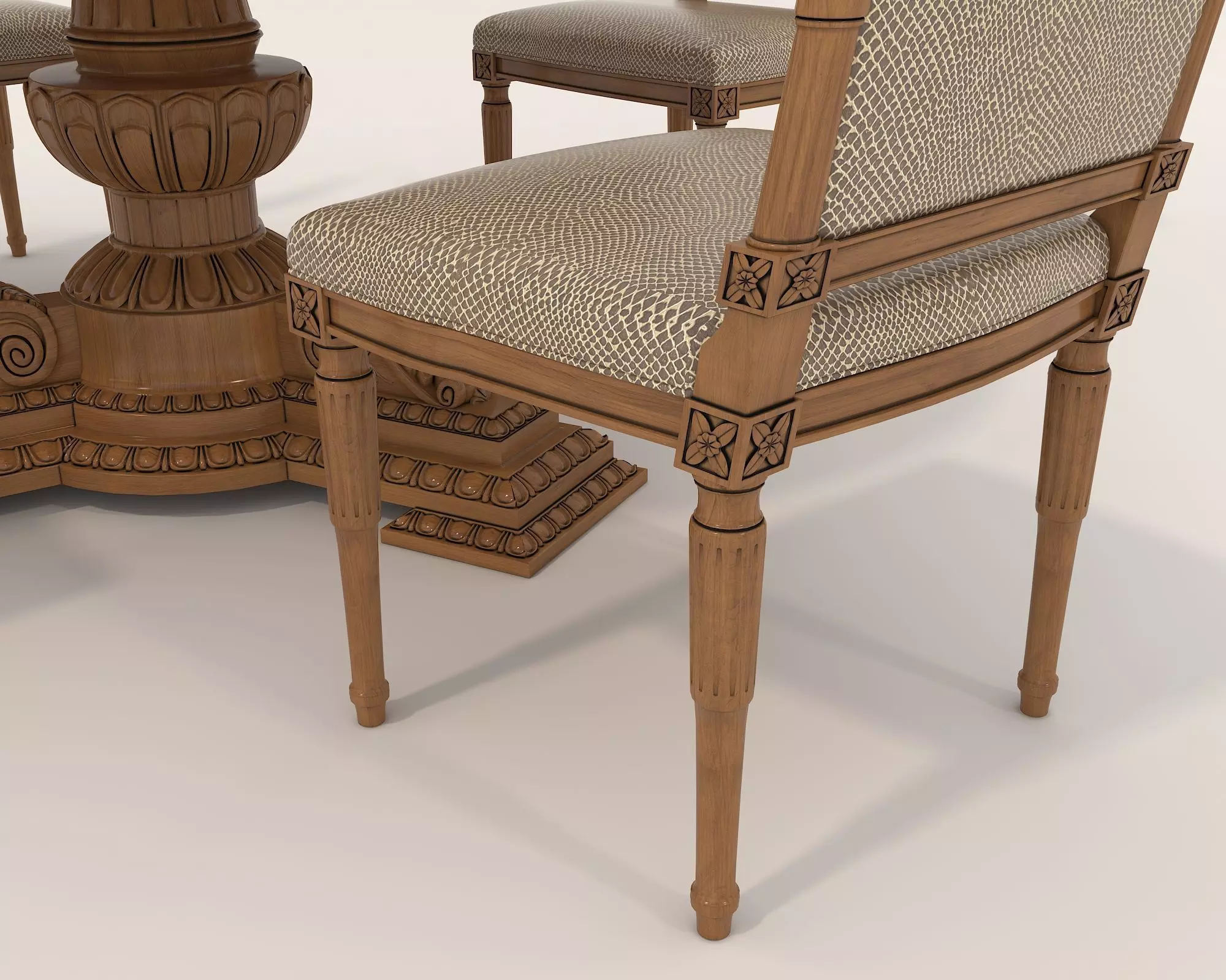 Classic European style Dining Table and Chairs 29 3D model_6