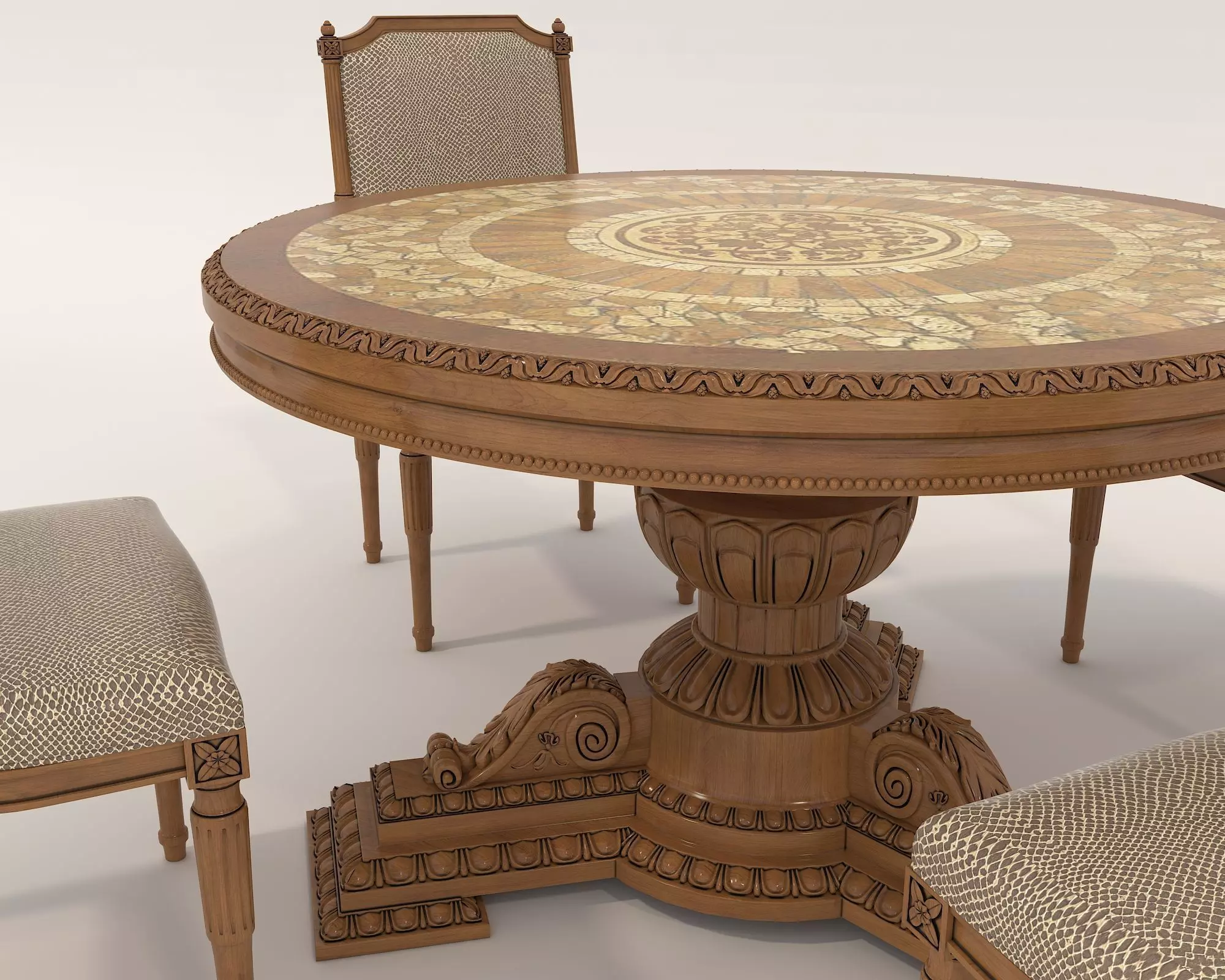Classic European style Dining Table and Chairs 29 3D model_4