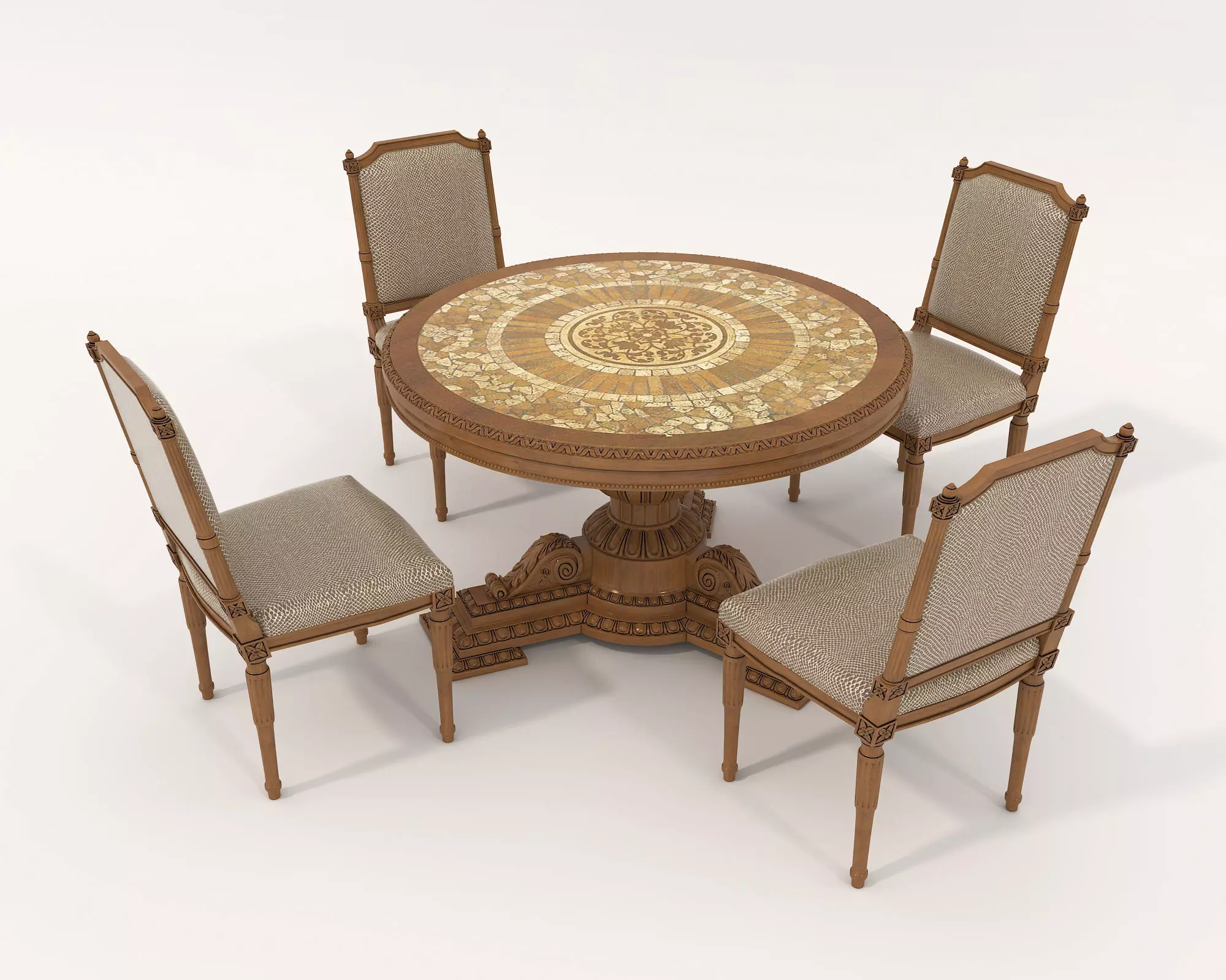 Classic European style Dining Table and Chairs 29 3D model_5
