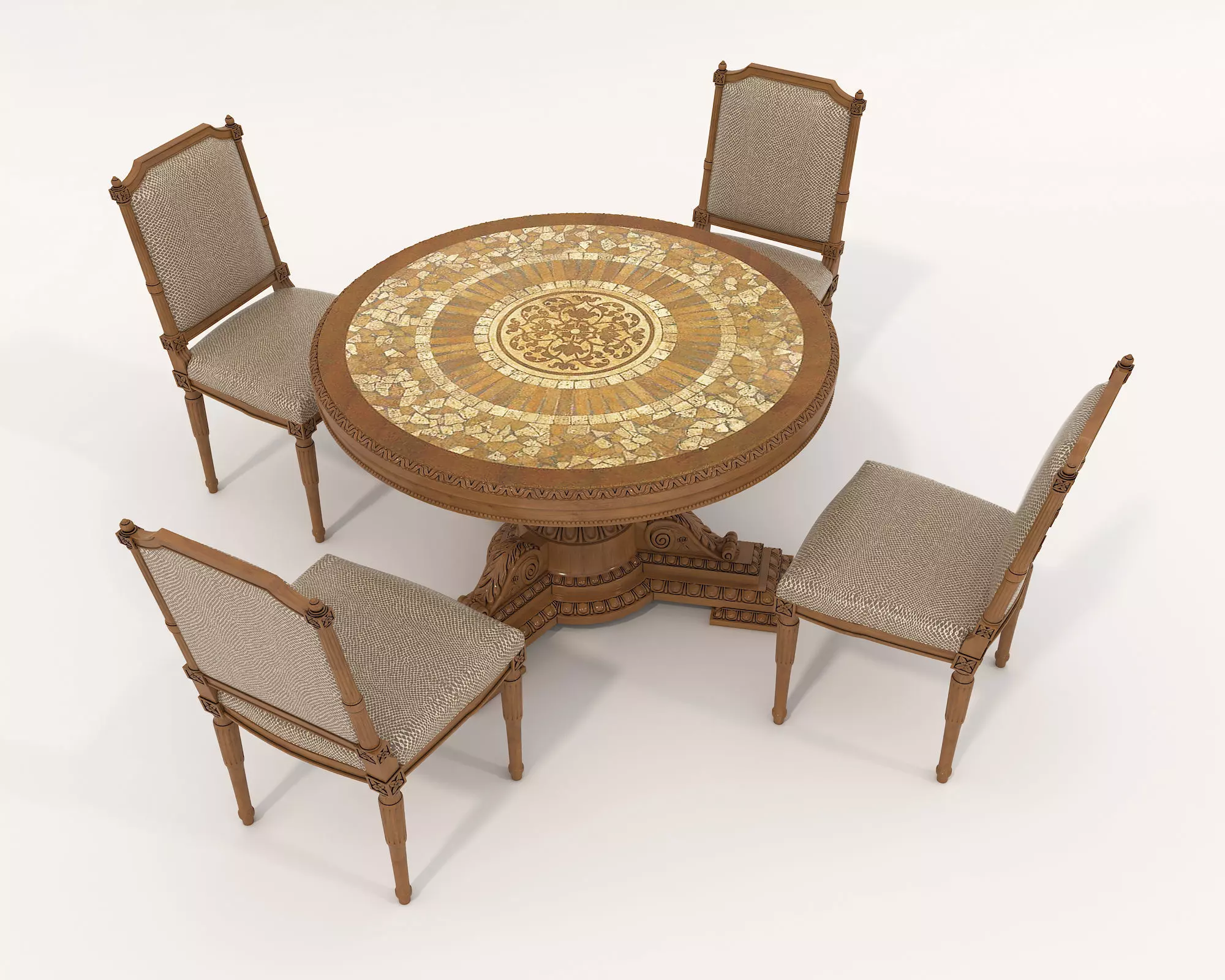 Classic European style Dining Table and Chairs 29 3D model_3