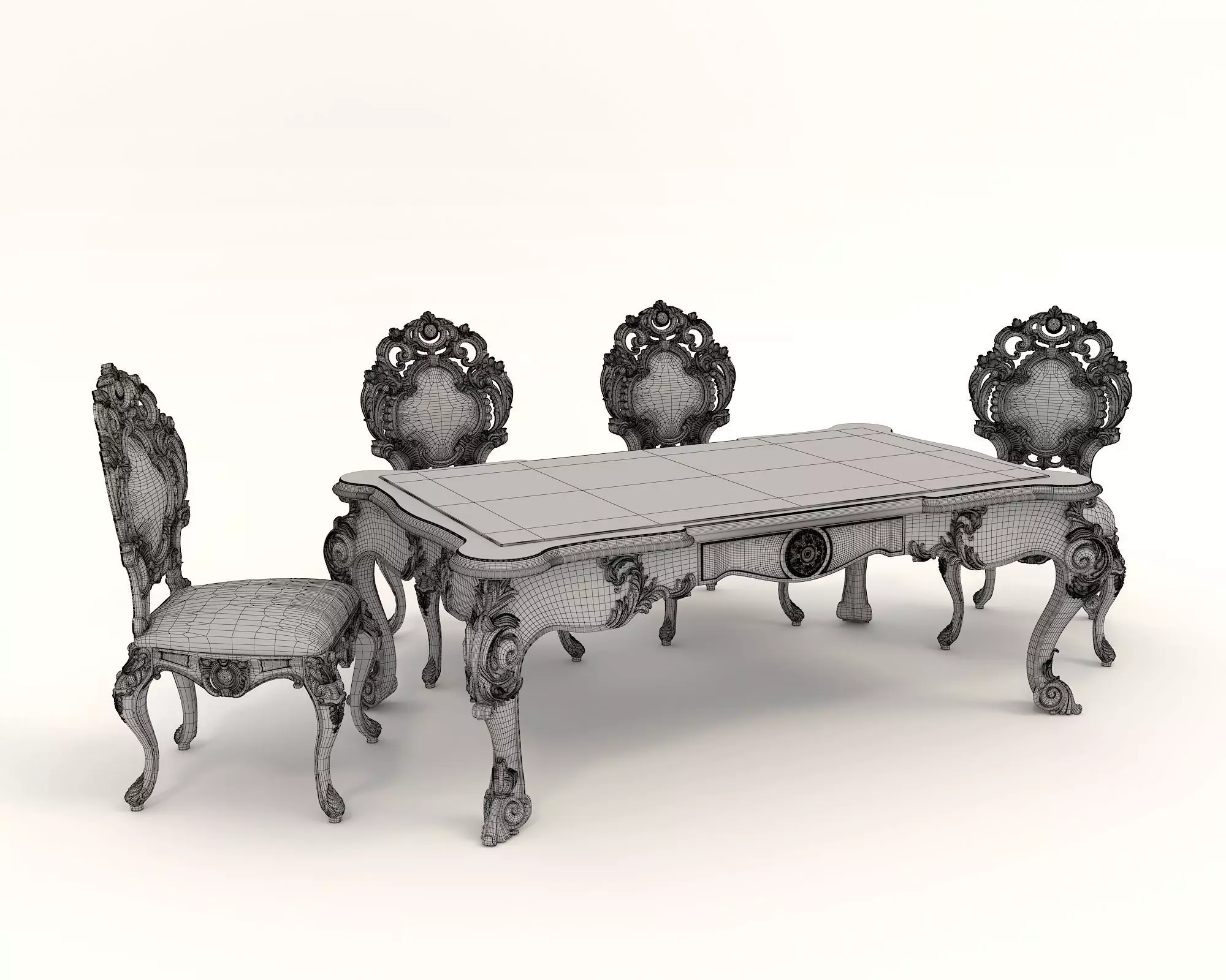 Classic European style Dining Table and Chairs 30 3D model_10