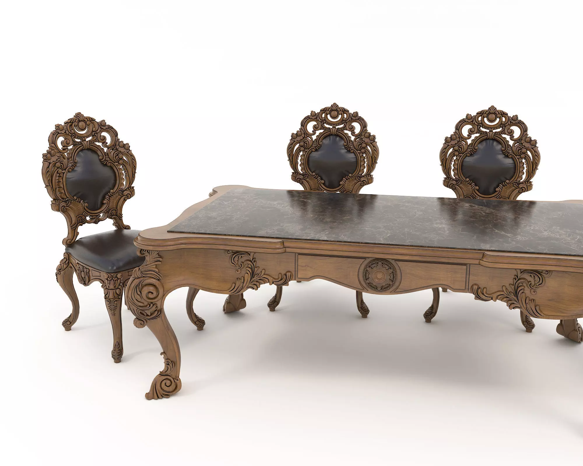 Classic European style Dining Table and Chairs 30 3D model_4